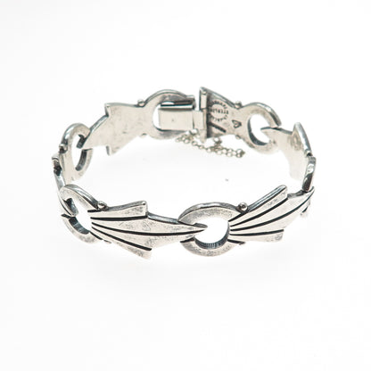 925 Sterling Silver Vintage Mexico Modernist Oxidized Bracelet 7.5"