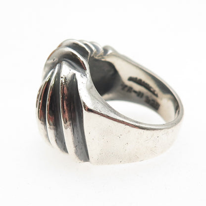 925 Sterling Silver Vintage Mexico Modernist Ribbed Oxidized Ring Size 7.25