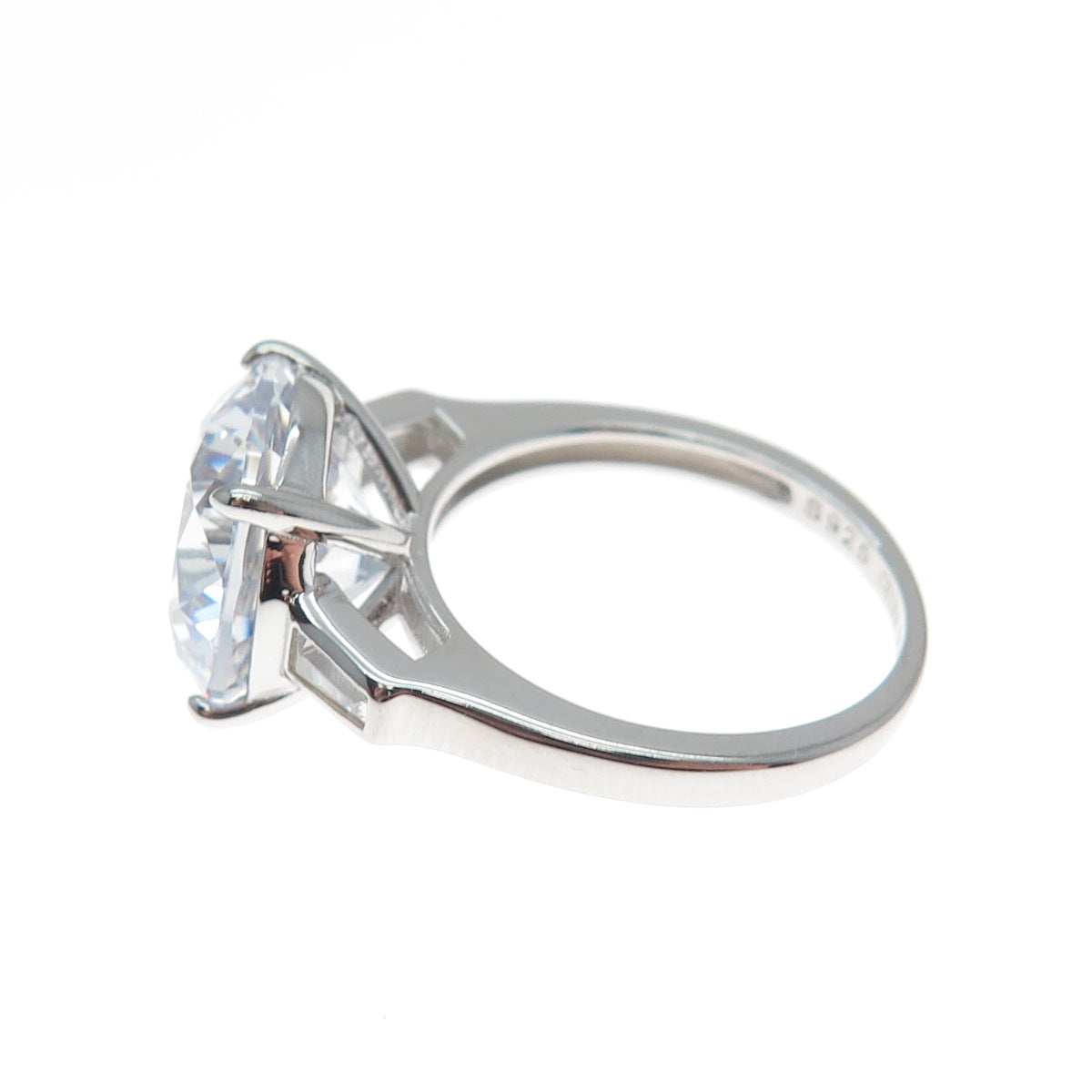 DSMK 925 Sterling Silver Round Tapered Baguette-Cut C Z Engagement Ring Size 6.5