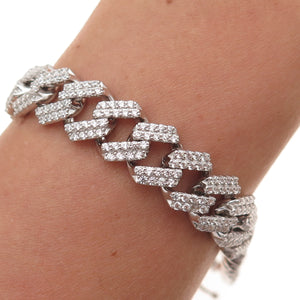 925 Sterling Silver Round-Cut C Z Cuban Link Bracelet 8"