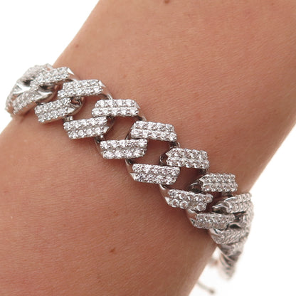 925 Sterling Silver Round-Cut C Z Cuban Link Bracelet 8"