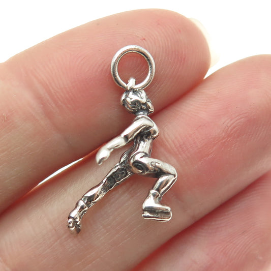 SHUBE 925 Sterling Silver Vintage Figure Skater Oxidized Minimalist Pendant