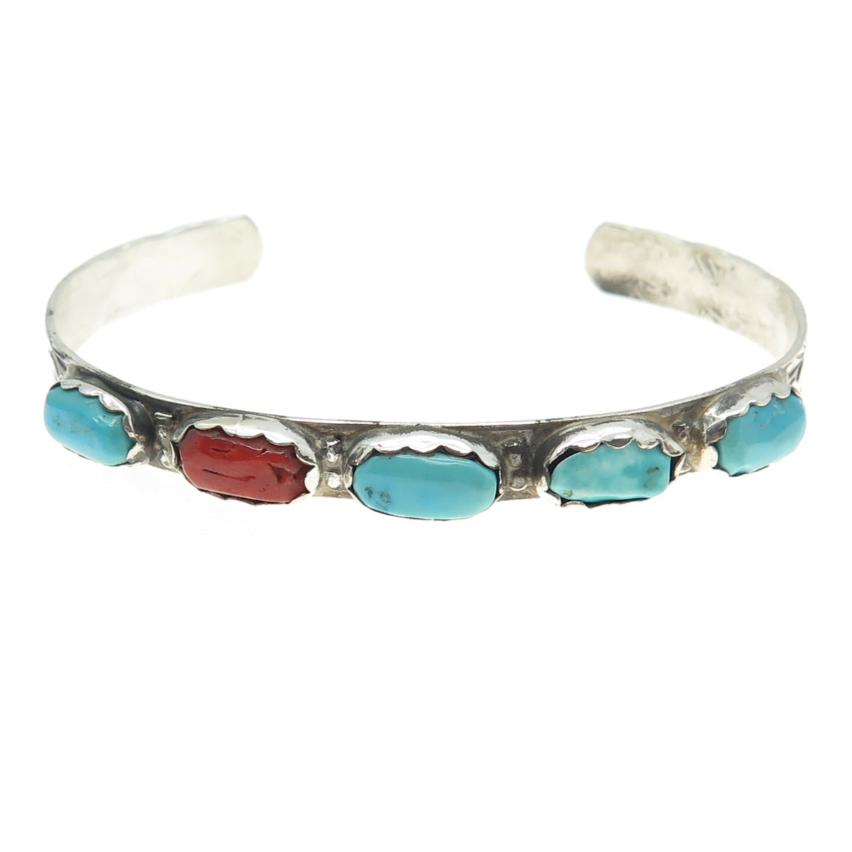 ANGELITA CHEAMA ZUNI Old Pawn Sterling Turquoise Coral Adjustable Bracelet 6.5"