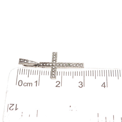 Theda 925 Sterling Silver Antique Art Deco Real Marcasite Cross Charm Pendant