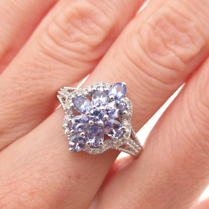 Chuck Clemency 925 Sterling Silver Real Tanzanite & White Topaz Ring Size 8