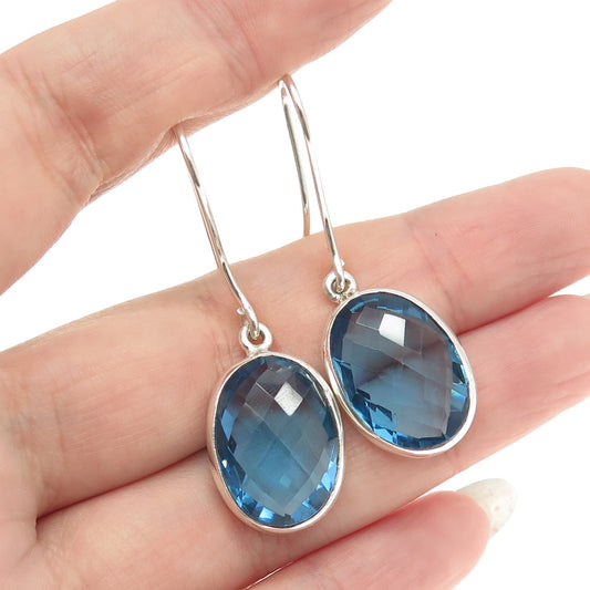 925 Sterling Silver Oval-Cut Ocean Blue C Z Dangling Earrings