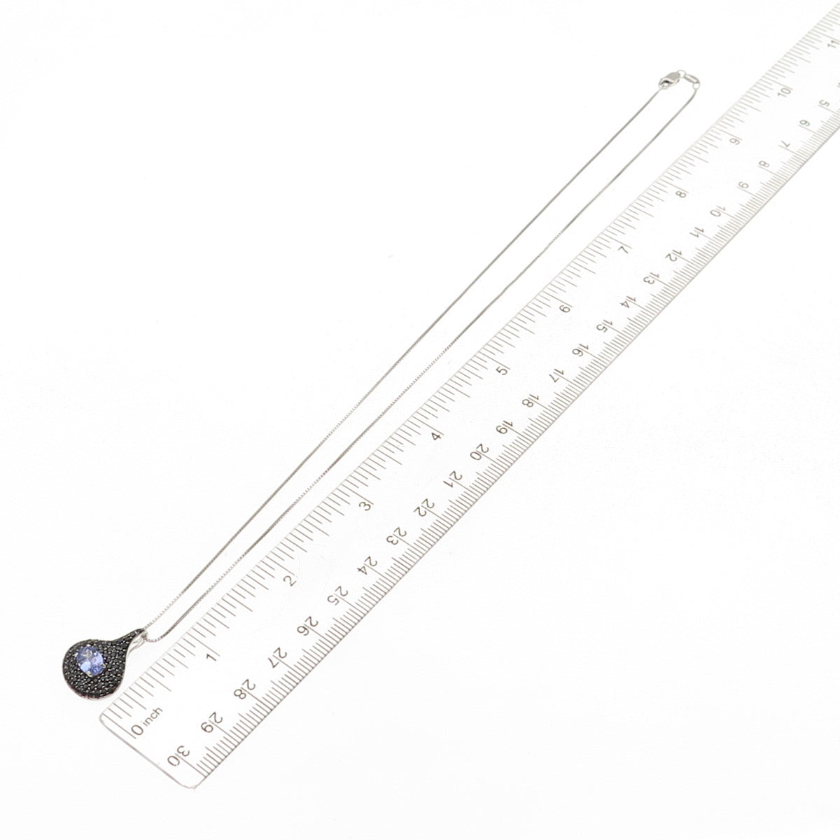 DSMK 925 Sterling Silver Real Tanzanite & Black Spinel Box Chain Necklace 18"