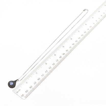 DSMK 925 Sterling Silver Real Tanzanite & Black Spinel Box Chain Necklace 18"