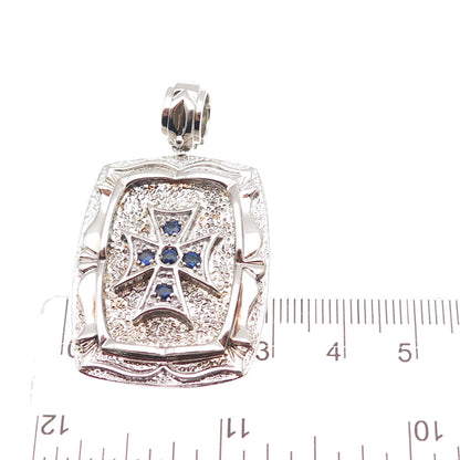 Jolusa 925 Sterling Silver Real Round-Cut Sapphire Maltese Cross Pendant