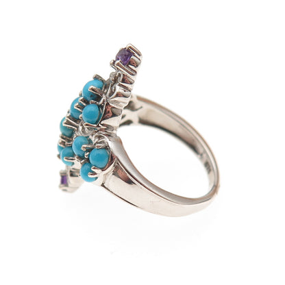 Chuck Clemency 925 Sterling Silver Real Turquoise Amethyst Cross Ring Size 5.25