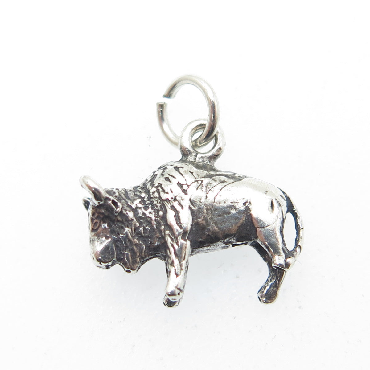 925 Sterling Silver Vintage Buffalo Oxidized Minimalist Charm Pendant