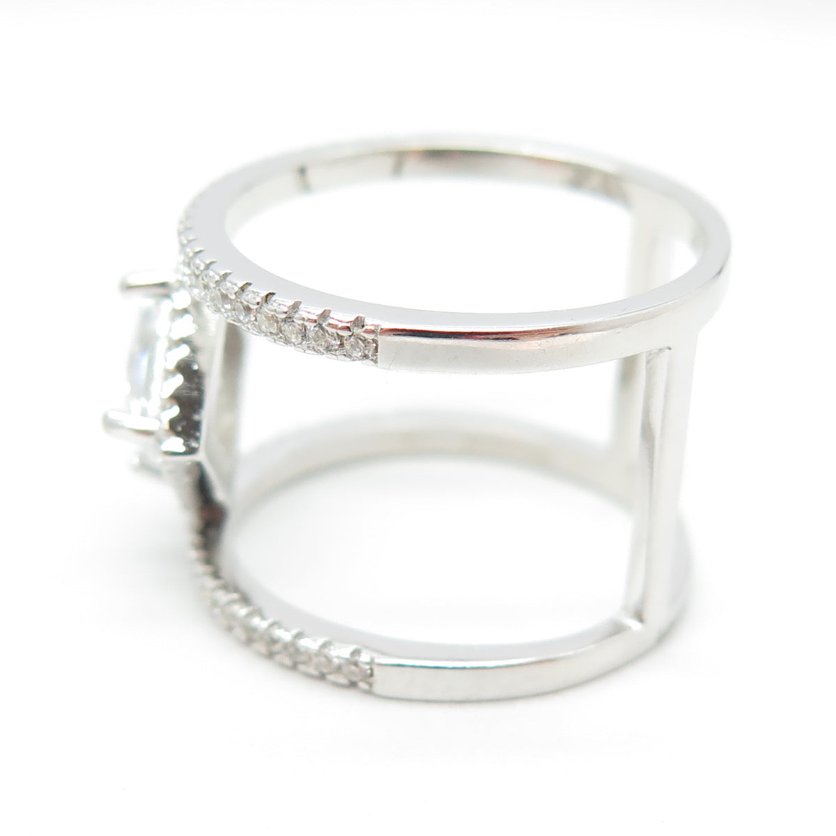 925 Sterling Silver Princess & Round-Cut C Z Modernist Ring Size 8