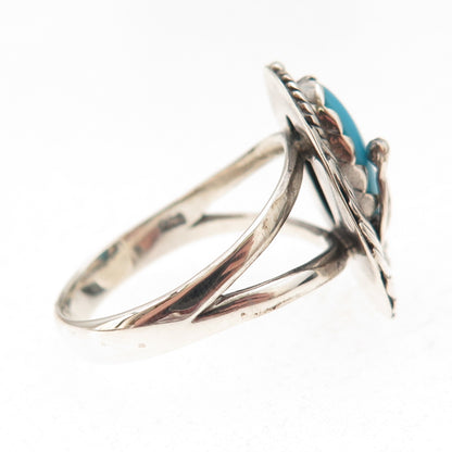 925 Sterling Vintage Real Sleeping Beauty Turquoise Feather Ring Size 8.25