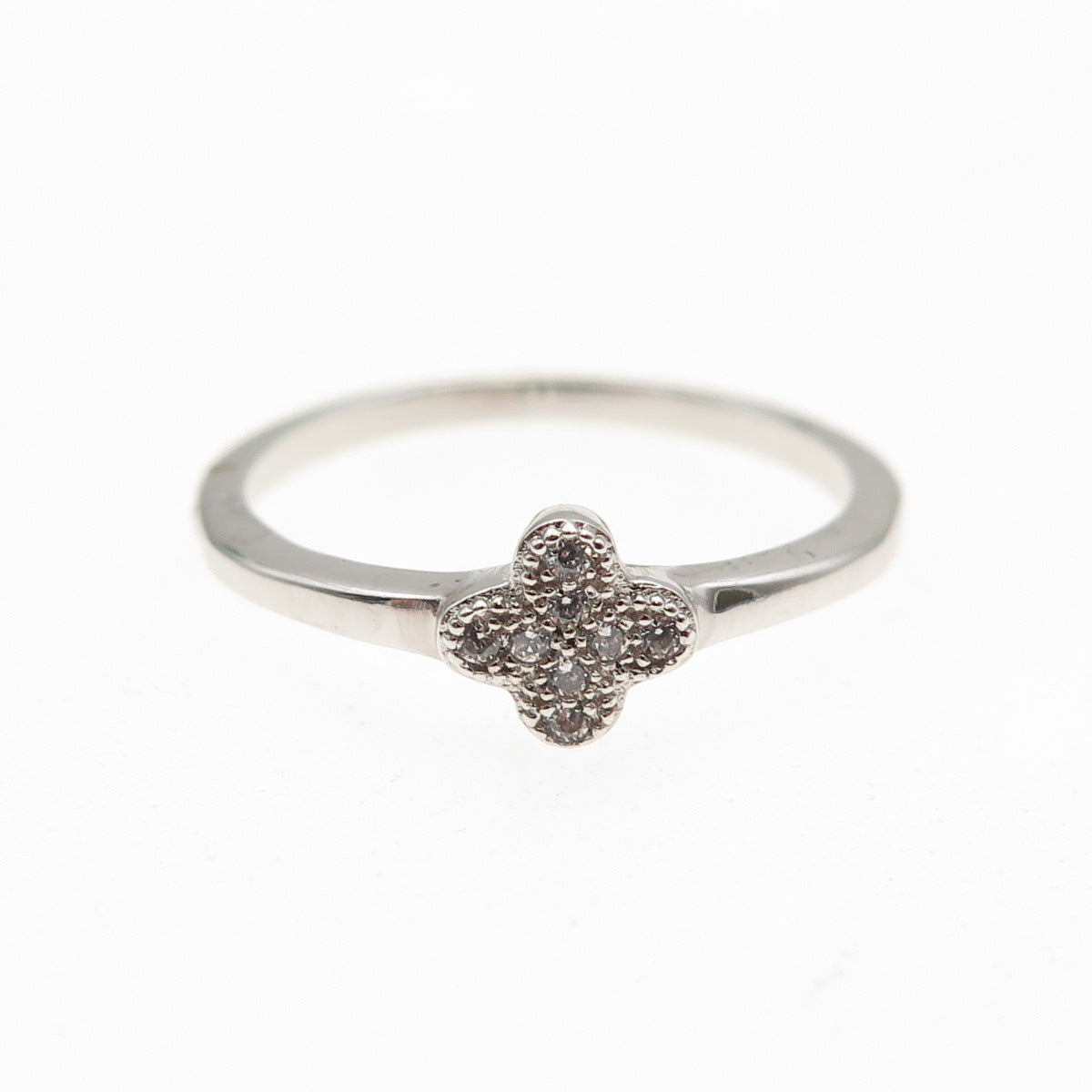 925 Sterling Silver Round-Cut C Z Flower Ring Size 6.25
