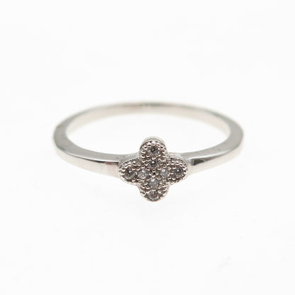 925 Sterling Silver Round-Cut C Z Flower Ring Size 6.25