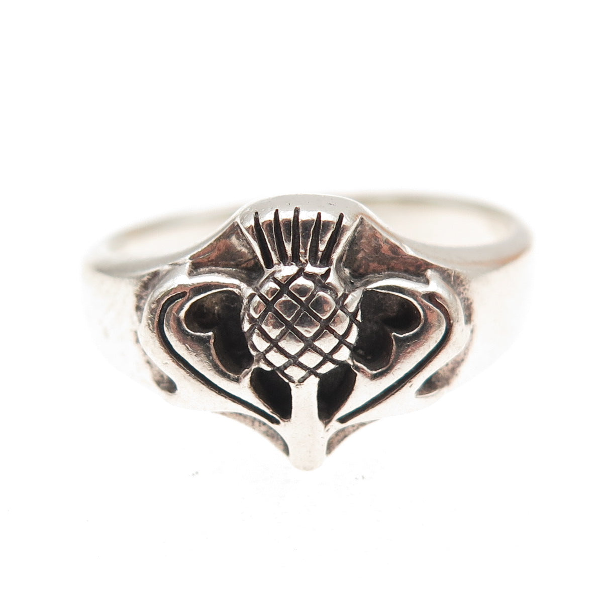 Peter Stone 925 Sterling Silver Vintage Scottish Thistle Ring Size 10.25
