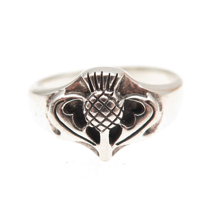 Peter Stone 925 Sterling Silver Vintage Scottish Thistle Ring Size 10.25