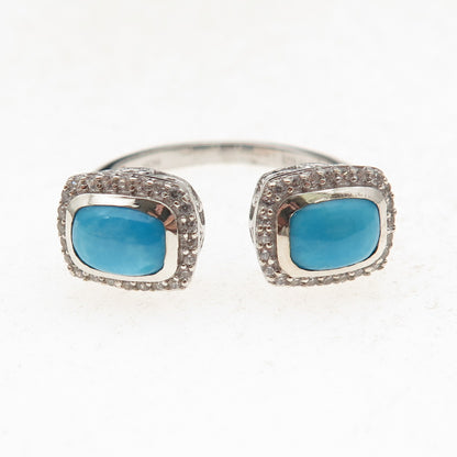 Chuck Clemency 925 Sterling 2-Tone Real Turquoise & Topaz Adjustable Ring Size 8