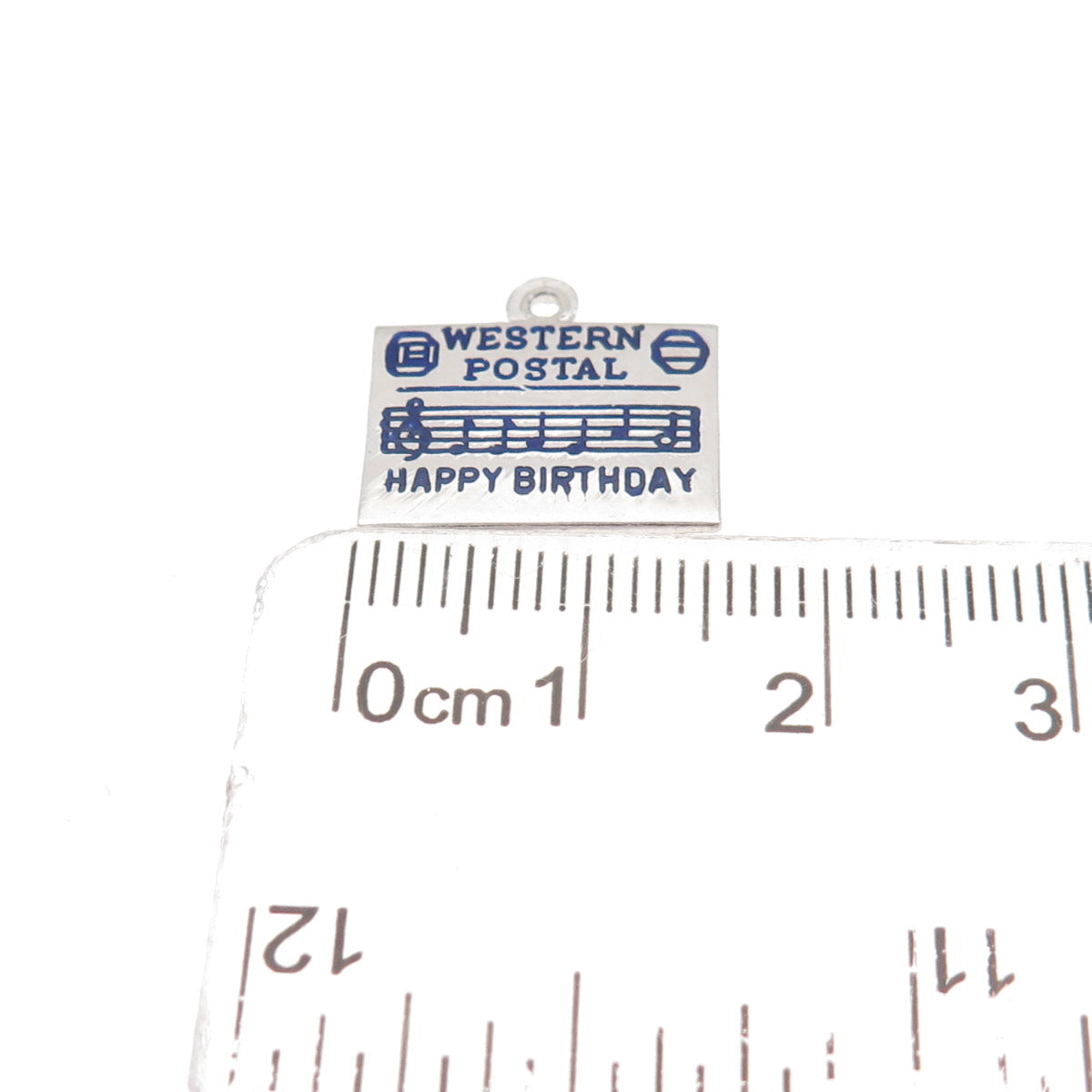925 Sterling Silver Vintage Enamel Western Postal Happy Birthday Mini Pendant