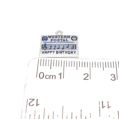 925 Sterling Silver Vintage Enamel Western Postal Happy Birthday Mini Pendant