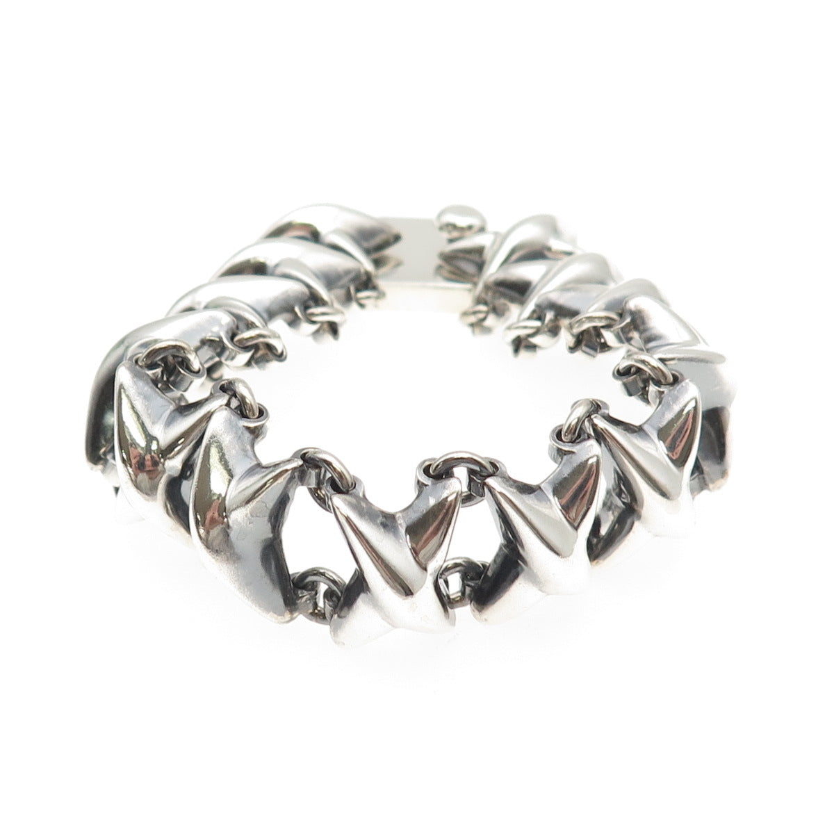 925 Sterling Silver Vintage Mexico Modernist X Link Bracelet 7.25"