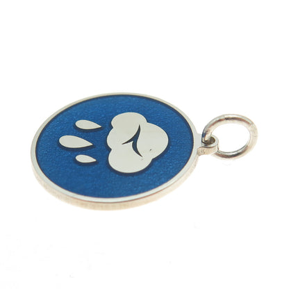 925 Sterling Silver Blue Enamel Rainy Cloud Round Tag Minimalist Charm Pendant