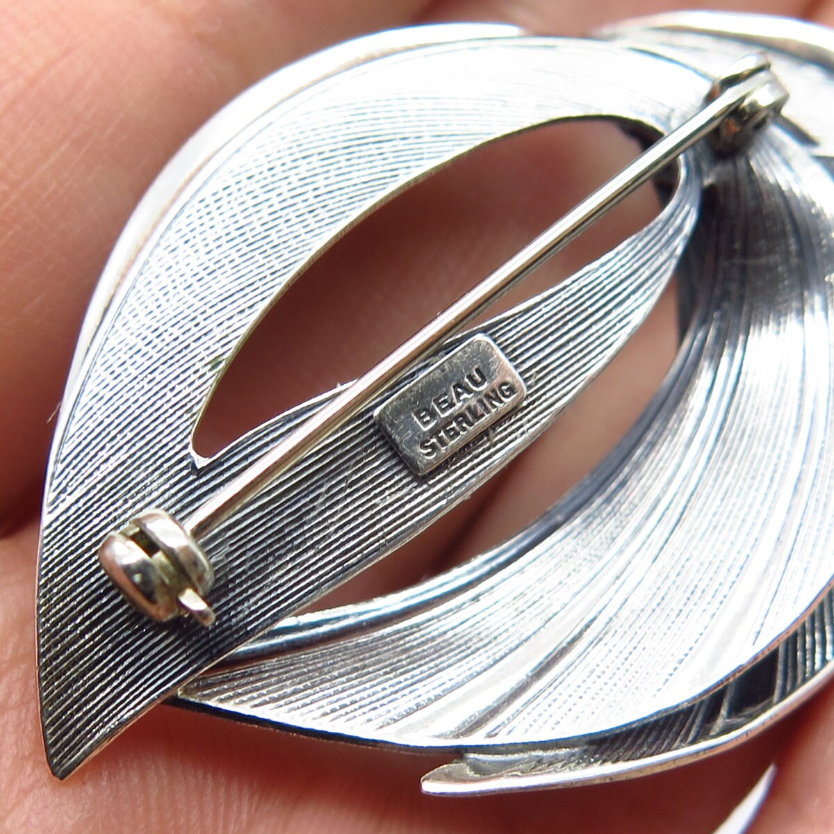 925 Sterling Silver Vintage BEAU Textured Modernist Pin Brooch