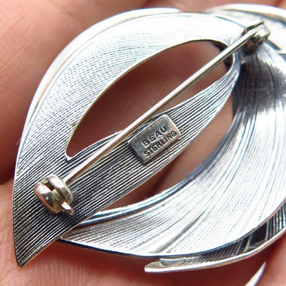 925 Sterling Silver Vintage BEAU Textured Modernist Pin Brooch