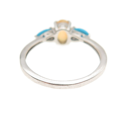 Chuck Clemency 925 Sterling Silver Vintage Real Opal & Turquoise Ring Size 7.25