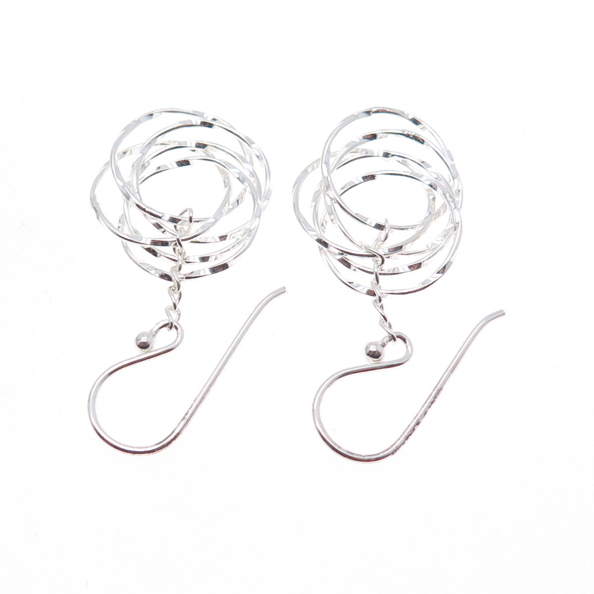 925 Sterling Silver Interlocked Circle Dangle Earrings