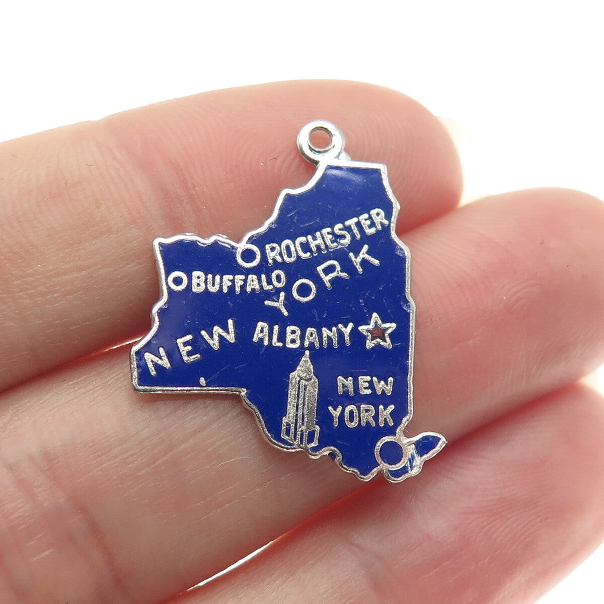 ART'S ELEGANCE 925 Sterling Silver Vintage Enamel New York Charm Pendant