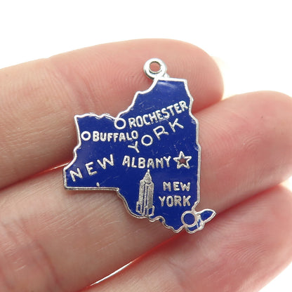 ART'S ELEGANCE 925 Sterling Silver Vintage Enamel New York Charm Pendant