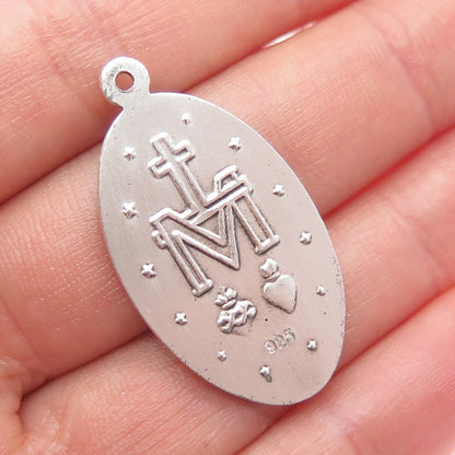 925 Sterling Silver Vintage St. Mary Miraculous Medal Charm Pendant