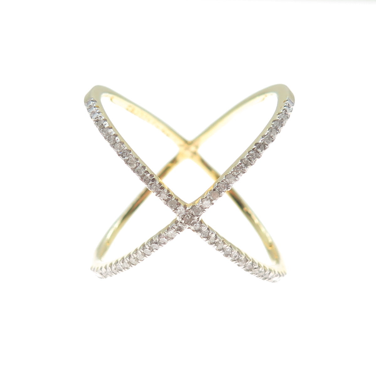 DBJ DEE BERKLE 925 Sterling Gold Plated Real Diamond Crisscross Ring Size 8.25