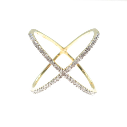 DBJ DEE BERKLE 925 Sterling Gold Plated Real Diamond Crisscross Ring Size 8.25