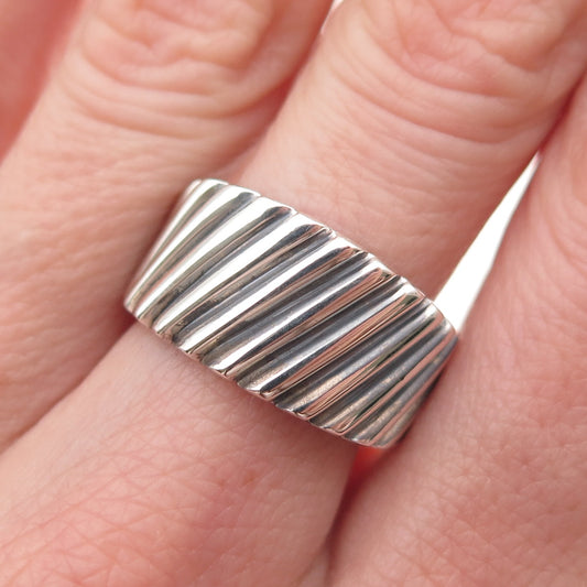 Dobbs of Boston Sterling Silver Vintage Modernist Ribbed Oxidized Ring Size 7.25