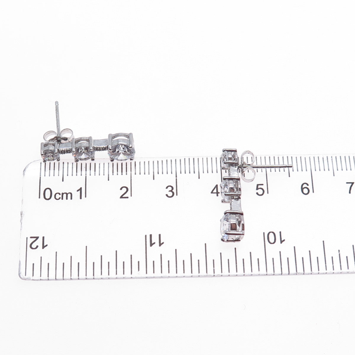 925 Sterling Silver Graduated Round-Cut C Z Drop Earrings