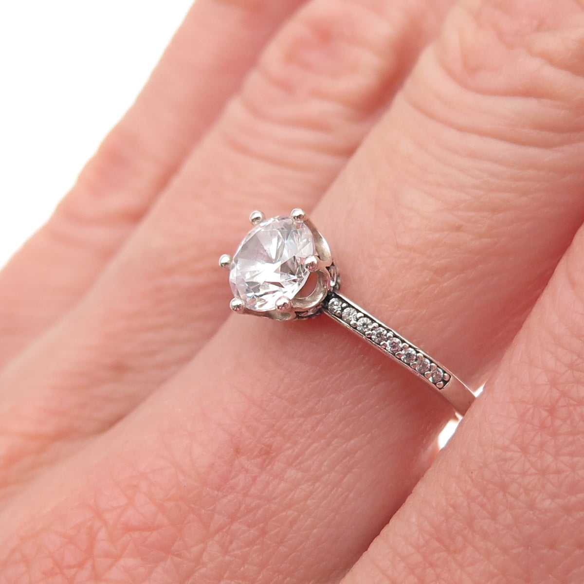 Pandora 925 Sterling Silver Round-Cut C Z Engagement Ring Size 6