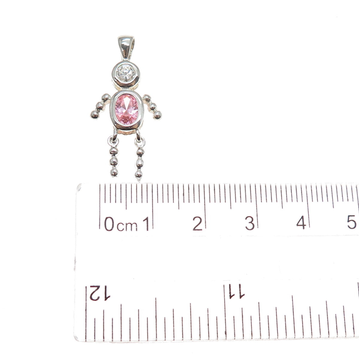 925 Sterling Silver Pink C Z October Birthstone Boy Articulated Charm Pendant