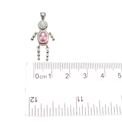 925 Sterling Silver Pink C Z October Birthstone Boy Articulated Charm Pendant
