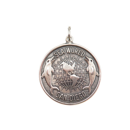Beau 925 Sterling Silver Vintage Sea World San Diego Oxidized Charm Pendant