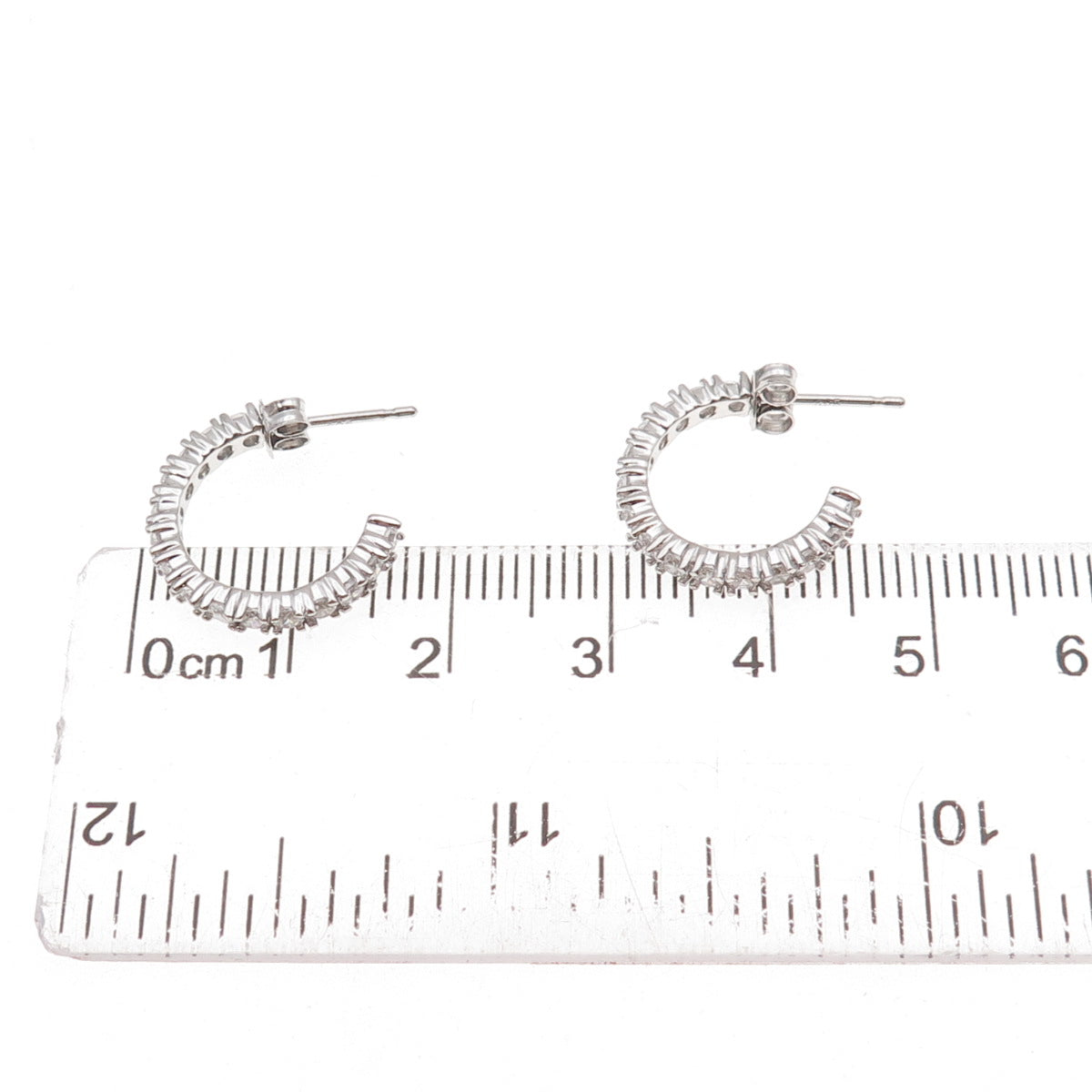 925 Sterling Silver Round-Cut C Z Hoop Earrings