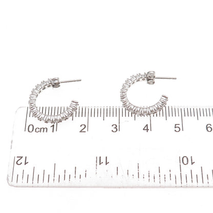 925 Sterling Silver Round-Cut C Z Hoop Earrings