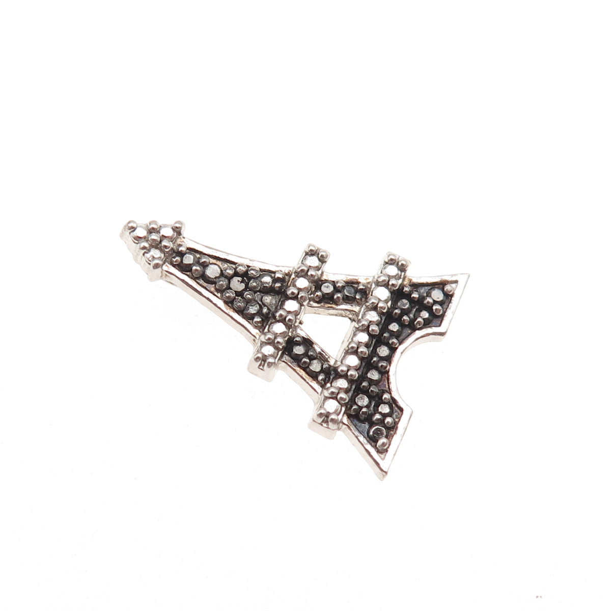 925 Sterling Silver Real Black Diamond Eiffel Tower Slide Charm Pendant