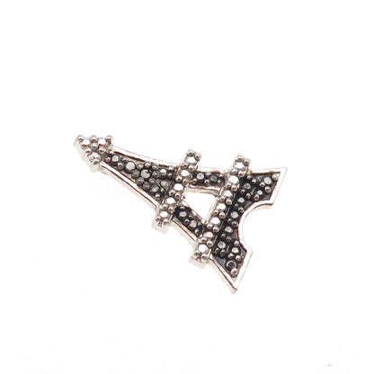 925 Sterling Silver Real Black Diamond Eiffel Tower Slide Charm Pendant