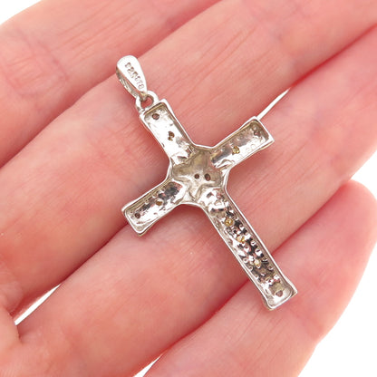 Chuck Clemency 925 Sterling Silver 2-Tone Real Round-Cut Diamond Cross Pendant