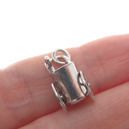925 Sterling Silver Antique Art Deco Wheelbarrow Pot Minimalist 3D Charm Pendant
