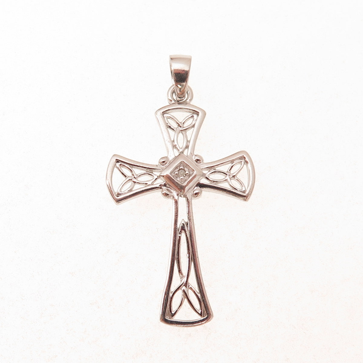 RJ Graziano 925 Sterling Silver Real Diamond Celtic Trinity Cross Charm Pendant