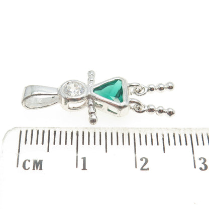 925 Sterling Silver White & Green C Z August Birthstone Girl Pendant