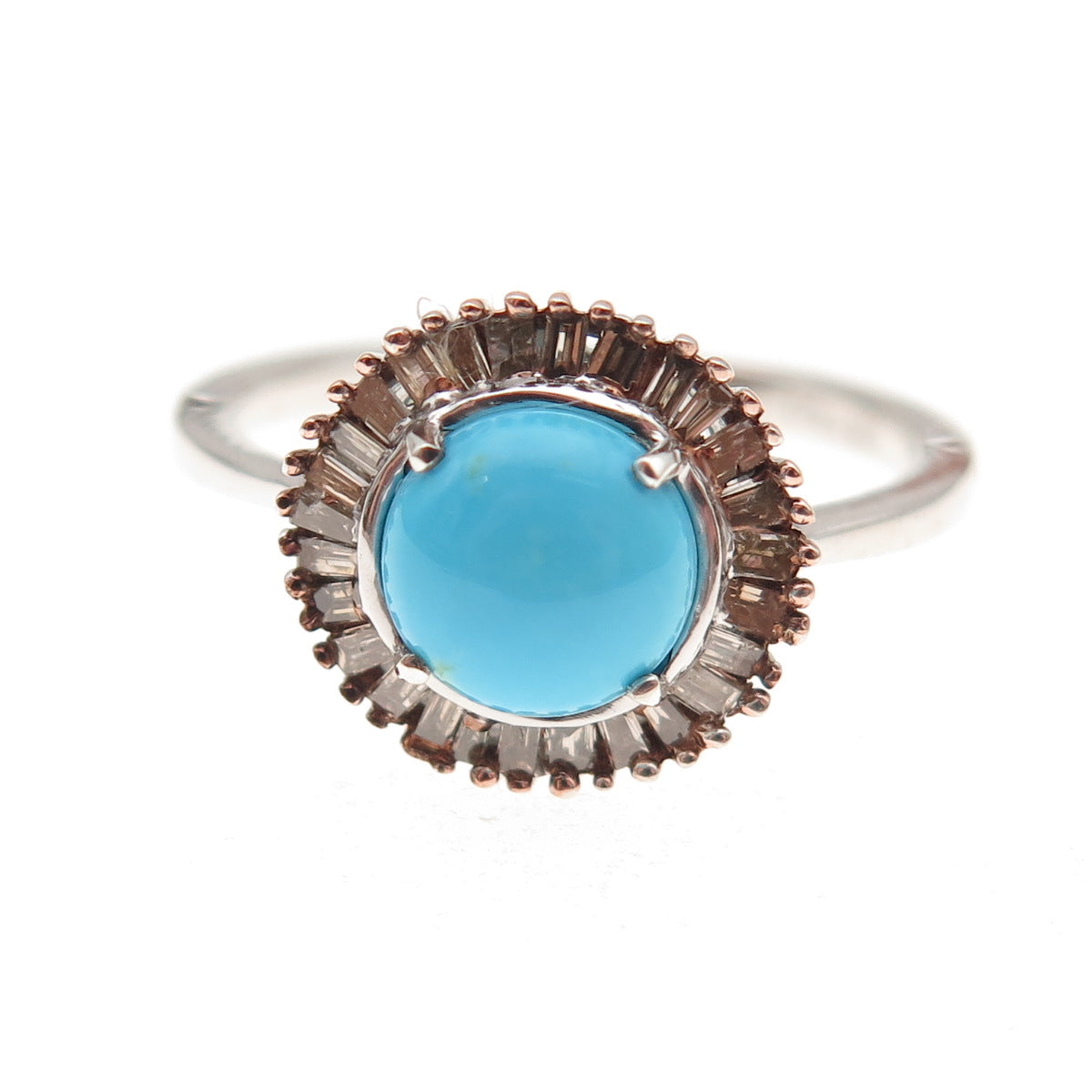 D'Joy 925 Sterling Silver Real Diamond & Sleeping Beauty Turquoise Ring Size 8